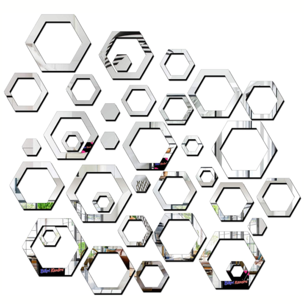 hexagon silver mirror stickers